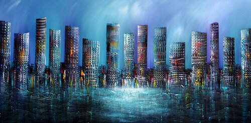 Sinking buildings van Gena, Schilderij te koop op Singulart