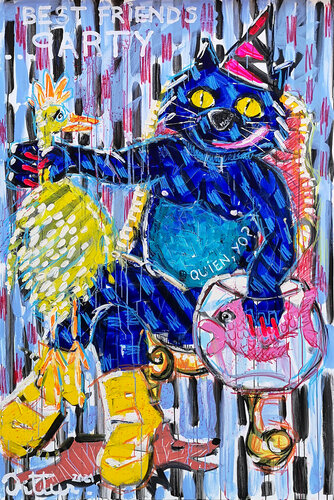 Best friends party (Blue cat) von Christian Dittus, Malerei kaufen auf Singulart