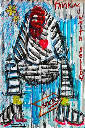 Thinking with yellow socks von Christian Dittus, Malerei kaufen auf Singulart