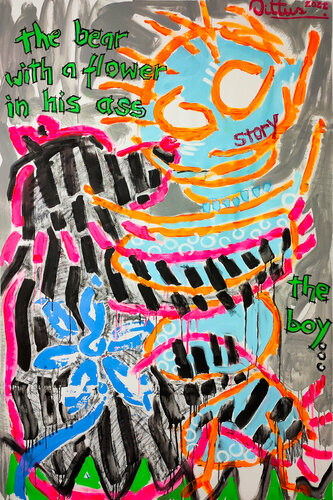 The story of the boy and the bear with a flower in his ass... von Christian Dittus, Malerei kaufen auf Singulart