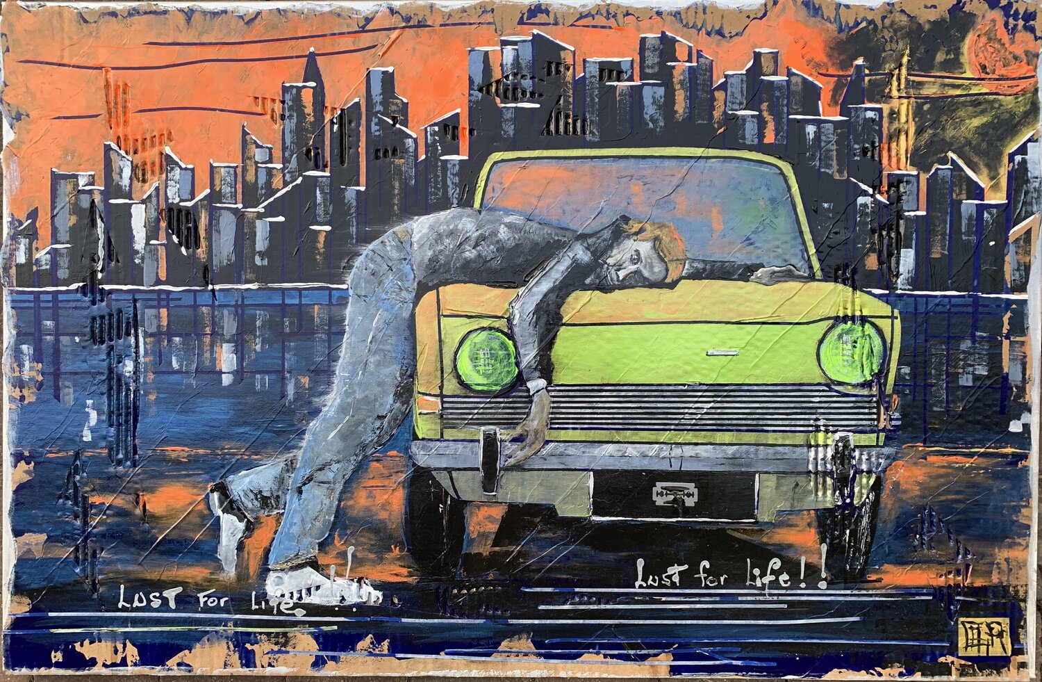 " LUST FOR LIFE "  * IGGY ...  with Simca 1000 ! Alain Granger (A.G.R.) Originalgemälde zu verkaufen
