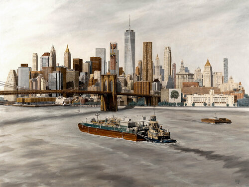 Lower Manhattan from Brooklyn Bridge. New York. di Carlos Arriaga, Pittura in vendita su Singulart
