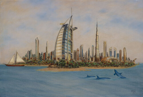 Dubai´s Oasis von Carlos Arriaga, Malerei kaufen auf Singulart
