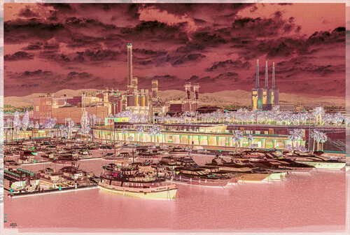 Barcelon Forum Harbour in Magenta. Carlos Arriaga
