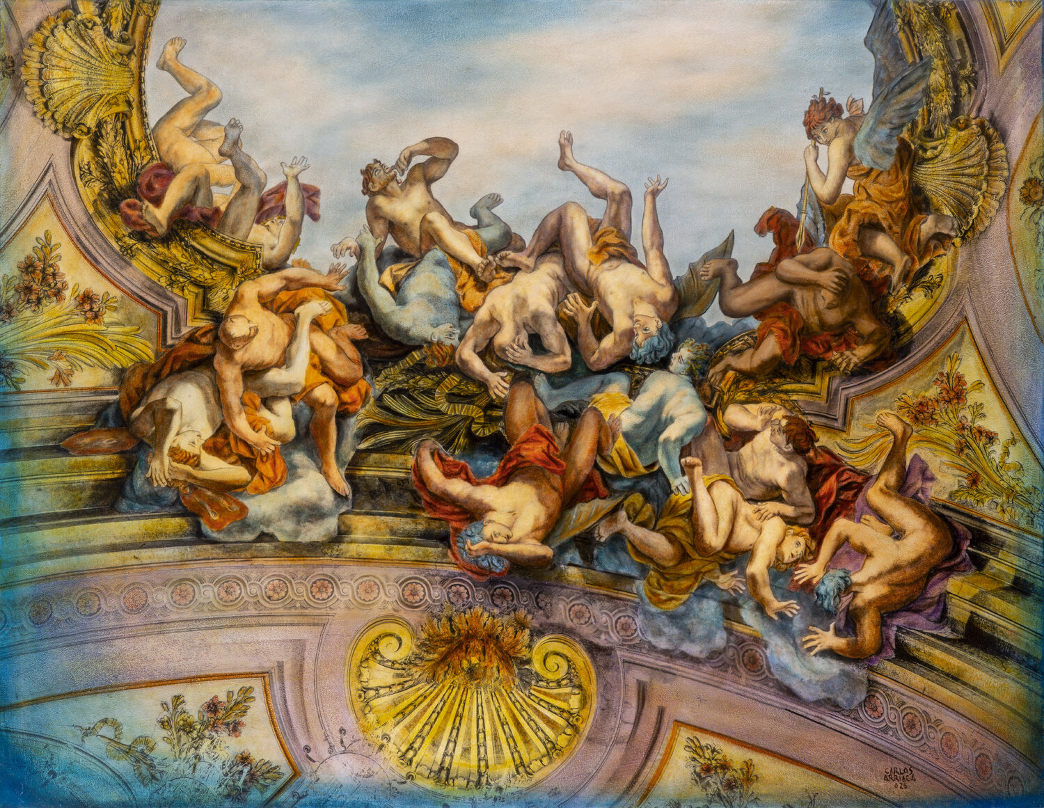 Angeli e Demoni Nella Chiesa Dei Dodici Apostoli. Roma. di Carlos Arriaga  (2025): Pittura a Olio, Matita su Tela - Singulart, image size:1500x1161