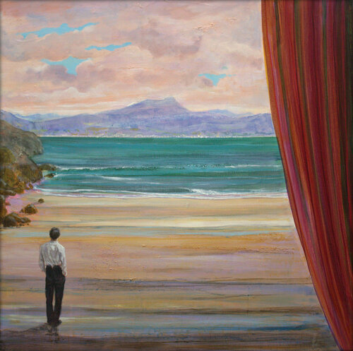 Le jour du premier couvre-feu Raphaël avait quitté le continent. Chaque soir sur son île, il méditait en regardant les scintillements de la ville au loin et les admirait comme dans un tableau de son père. Au fond , la peinture est-elle une cérémonie en so par François Pagé, Peinture en vente sur Singulart