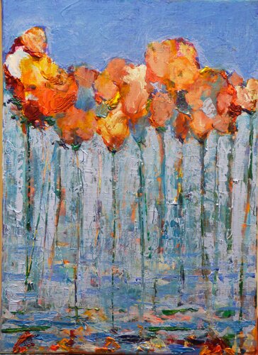 Après l'averse, nous allions voir pleurer les fleurs avec leurs seuls pétales comme mouchoir et leurs reflets qui riaient. Il n'y avait pas de tristesse inutile. par François Pagé, Peinture en vente sur Singulart