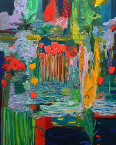 Le jardin inondé avait laissé place à un beau désordre ; chacune arrangeant comme elles pouvaient leur robe. Il fallait être prêt pour le grand bal du printemps par François Pagé, Peinture en vente sur Singulart