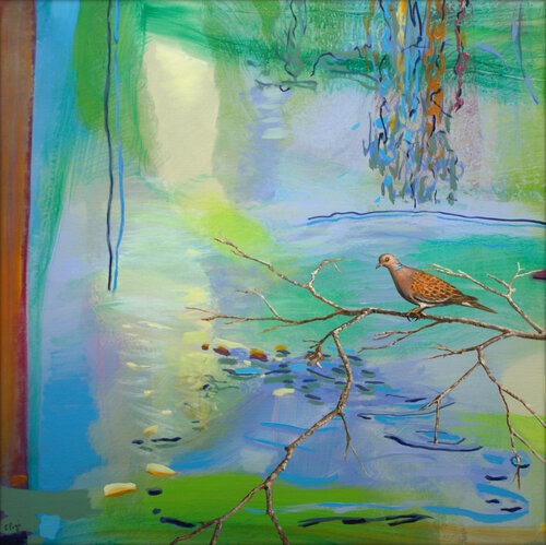 L'origine du monde, la beauté. Au premier matin après avoir démêlé les formes et les couleurs, la tourterelle des bois prit naissance. Une idée sans exécution est un songe. van François Pagé, Schilderij te koop op Singulart