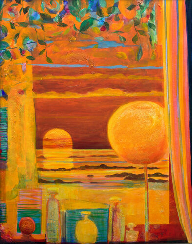 Devant ta fenêtre où tu venais parfumer ton corps, le ciel rougissait comme un amoureux. Je venais déposer sur ton cou un peu de fleurs d'oranger ; l’ailleurs était si proche. von François Pagé, Malerei kaufen auf Singulart