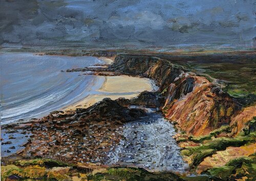 L'océan déshabillait la falaise laissant apparaître toutes les nuances de la palette d'un peintre. von François Pagé, Malerei kaufen auf Singulart