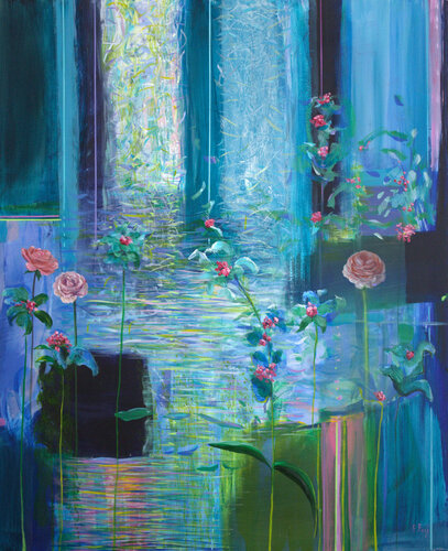 L'été, nous nous donnions rendez-vous au jardin bleu, entre le sauvage et le cultivé. van François Pagé, Schilderij te koop op Singulart