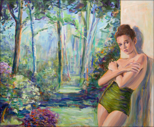L'instant où Minouche dans l'atelier me dit: Alors vous allez me placer dans ce paysage? Déjà que l'on y voit pas grand-chose, on ne va pas me reconnaître! von François Pagé, Malerei kaufen auf Singulart