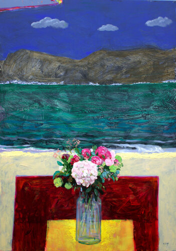 La ville au loin scintillait comme une rivière de diamants. La mer soupirait comme ton cœur contre le mien, ton bouquet s'en souvient si bien. by François Pagé, 油畫 for Sale on Singulart