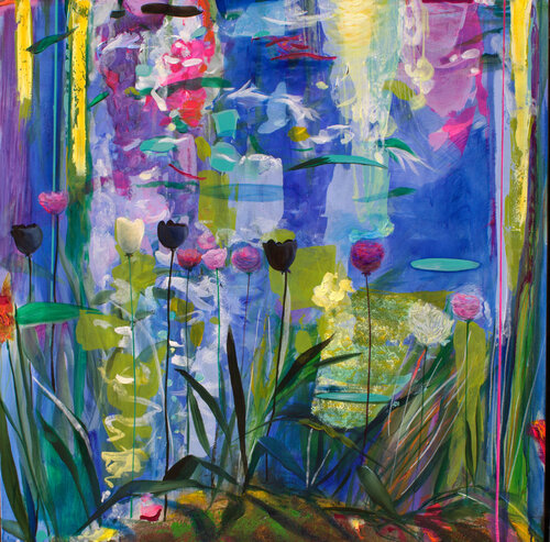 J'avais soigné ton corps par les plantes, tu avais soigné mon cœur par des fleurs odorantes, j'y avais laissé les plumes de mes sandales volantes . par François Pagé, Peinture en vente sur Singulart