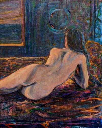 la chambre de l'hôtel la nuit devenait un atelier. Ma palette envahissait les éphémères lumières des nuits d'été. von François Pagé, Malerei kaufen auf Singulart