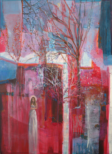 Lièvre blanc, les arbres sont-ils captifs du ciel ? L'amour qui s'en va ne revient-il jamais ? Les souvenirs sont-ils des tremblements d'étoiles? Heureusement, tu es là mon soleil d’espérance. von François Pagé, Malerei kaufen auf Singulart