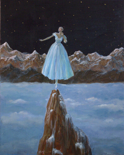 Avant de sortir de l'arête nord, j'avais bien entendu les notes mécaniques d'une boite à musique. En me retournant, je la vis faire un tour sur elle même, puis elle disparut. by François Pagé, 油畫 for Sale on Singulart