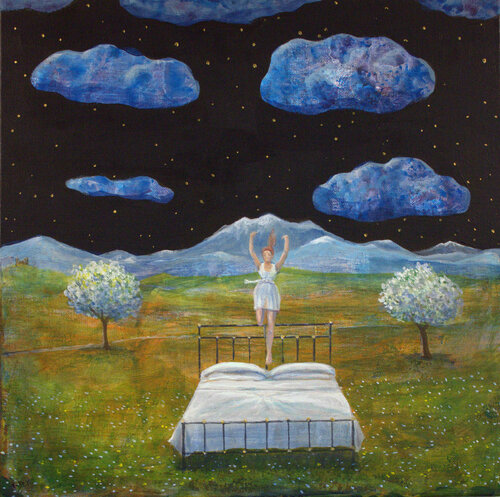 Quand les parents de Tess s’absentaient quelques jours, nous sortions le grand lit blanc, nos baisers étaient sans rudesse, nous avions 16ans. by François Pagé, 油畫 for Sale on Singulart