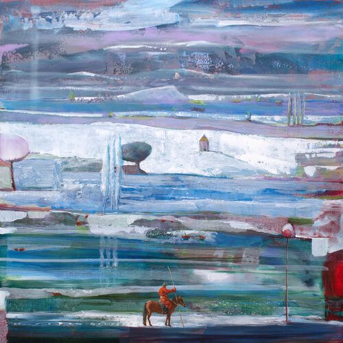 Gerel après une longue traversée découvrit la grande plaine. Il pensait que pour chercher l'infini, il suffisait de fermer les yeux mais là un court instant, il sembla hors du temps. by François Pagé, Painting for Sale on Singulart