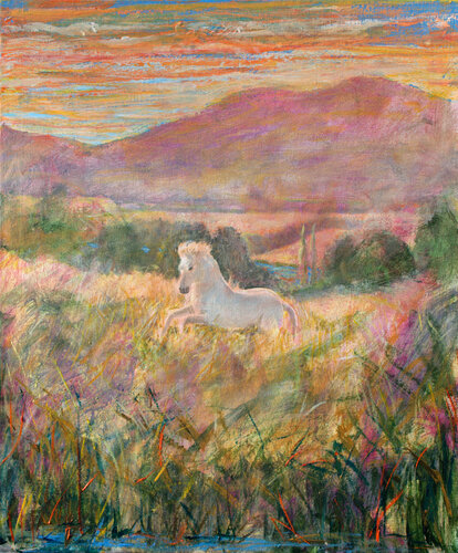 Les soirs de Juin , j'aimais aller voir courir Épona dans les champs, elle semblait presque avoir des ailes. de François Pagé, Pintura a la venta en Singulart