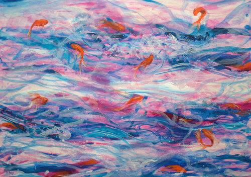 Au bord du bassin tu chantas un air de Monteverdi et soudain les poissons furent en joie. van François Pagé, Schilderij te koop op Singulart