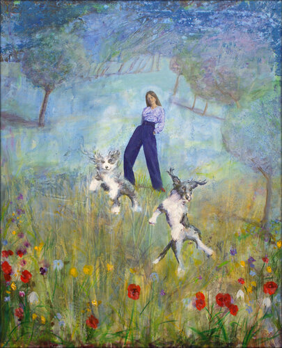 Quand je venais te voir à la campagne, les chiens étaient toujours en joie et moi je ne voyais que ta taille de sablier qui me faisait oublier le temps, my sweat lady. par François Pagé, Peinture en vente sur Singulart