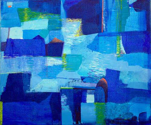 Sur les bassins, les heures bleues apaisaient nos cœurs van François Pagé, Schilderij te koop op Singulart