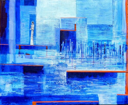 Détail: Titre: Je n'avais vu aucun bateau vous déposer sur le ponton, j'avais bien cru à une apparition. par François Pagé, Peinture en vente sur Singulart