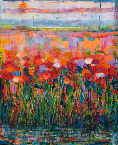 Même le soleil faisait pâle figure à coté de tes mots colorés laissés par ta langue sur mon cou et mon oreille. par François Pagé, Peinture en vente sur Singulart