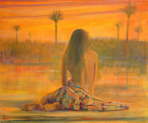 Et ton dos qui était déjà un voyage ! Nul besoin de carte, de boussole selon l'adage, je souhaitais doucement m'y perdre les soirs brûlants. by François Pagé, Painting for Sale on Singulart