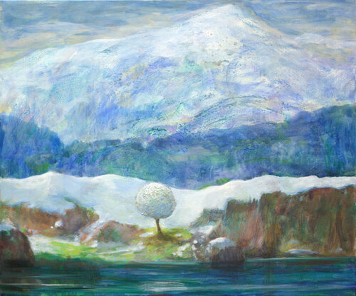l'hiver n'en finissait pas d'en finir pourtant les quelques verts tendres des prairies auront bien le dernier mot. by François Pagé, 油畫 for Sale on Singulart