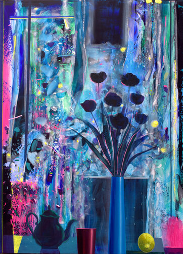 Il y avait la fête chez Alice, dans le parc les lumières en éclats comme dans un Kaléidoscope, s'éparpillaient avec artifice. van François Pagé, Schilderij te koop op Singulart