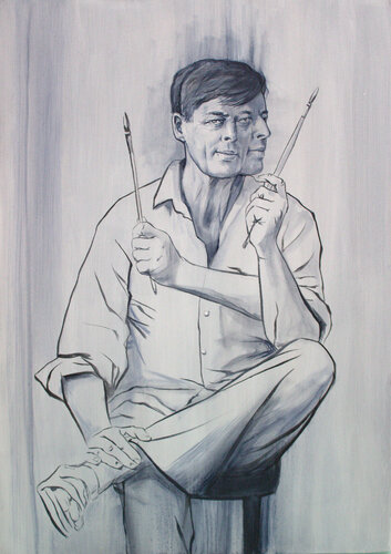 Autoportrait au pinceau. "j'avais reconnu tes pas!" van François Pagé, Schilderij te koop op Singulart