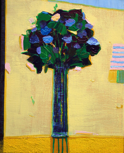 Devant la fenêtre donnant sur la plage, ton bouquet jouait les grands seigneurs. Huile sur toile 41cm x 33cm François Pagé 2023 van François Pagé, Schilderij te koop op Singulart