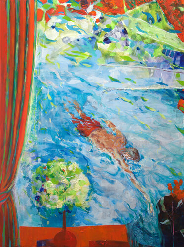 Lila admirait John nager, il semblait filer libre dans l'espace comme un poisson dans l'eau von François Pagé, Malerei kaufen auf Singulart