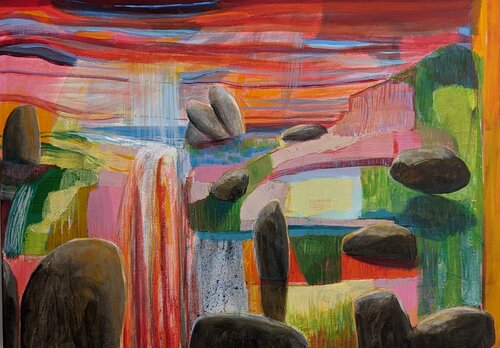 quelques-uns à se tenir debout gardaient leur fierté, gardiens du paysage. D'autres s'endormaient comme de vieux cétacés ou autres pachydermes. Le soir mûrissait plus vite que jamais. von François Pagé, Malerei kaufen auf Singulart