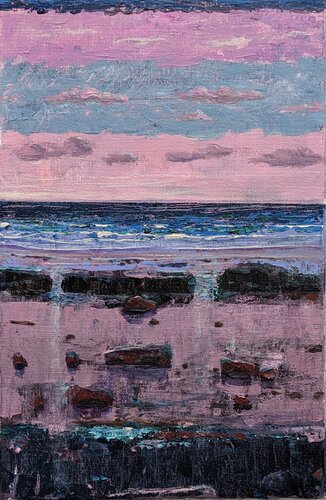 Le soir était vêtu de rose à l'image de la plage et ses secrets. par François Pagé, Peinture en vente sur Singulart