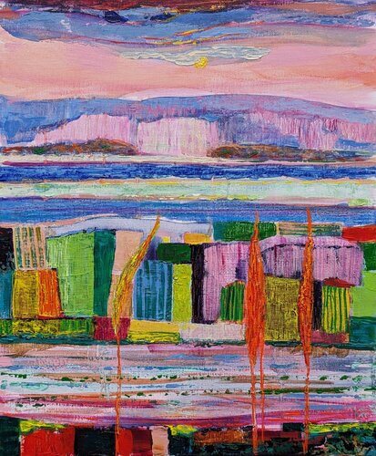 Titre: A Entraigues, entre deux eaux, les cultures parsemaient leurs couleurs . by François Pagé, 絵画 for Sale on Singulart