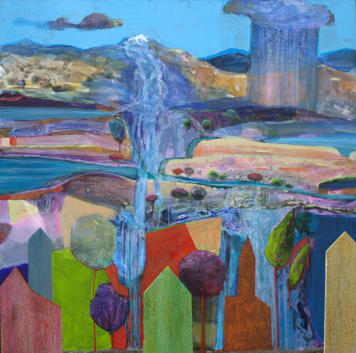 De ta fenêtre nous regardions le fragile équilibre du cycle de l'eau. La vie est faite aussi de sommets et de chutes inattendues. di François Pagé, Pittura in vendita su Singulart