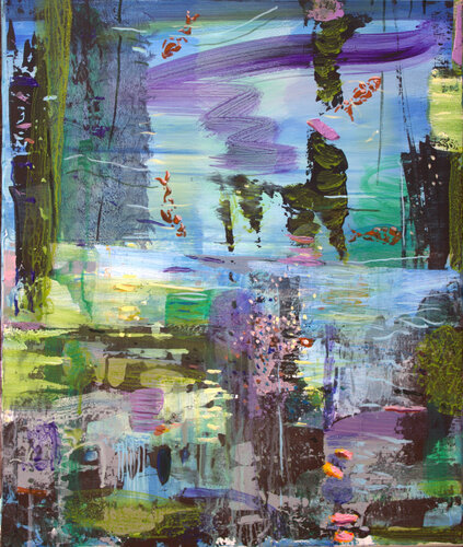 Dans l'onde musicale, les poissons écrivaient à travers les reflets des sillons de couleurs, que tu déchiffrais comme Circé aux heures vespérales. van François Pagé, Schilderij te koop op Singulart