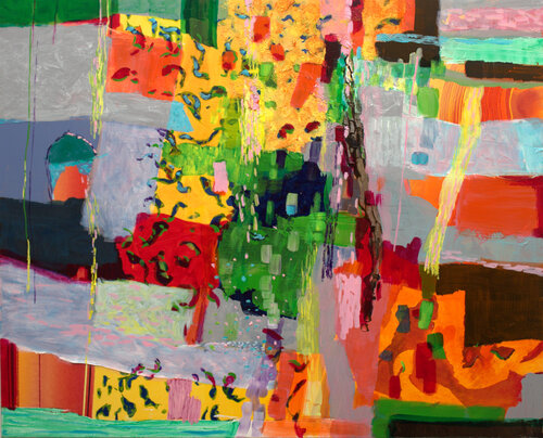 Titre: Nous arrivions à tire-d'aile au dessus du petit royaume. Huile sur toile 100cm x 81cm  Huile sur toile 2023 François Pagé