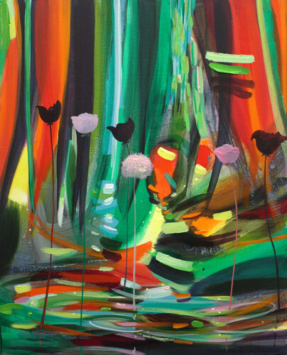 Tu avais souvent peur que la nuit avale les couleurs des fleurs et de mon cœur. Tu sais, la nuit le rossignol ne chante pas. par François Pagé, Peinture en vente sur Singulart
