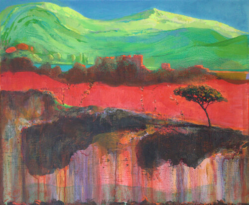 Afin de construire plus haut la forteresse, on avait piqueté, excavé, dépilé, délité, martelé les parois de la carrière. Le temps lui, avait ruiné et sapé l'édifice. Les pierres retournaient plus bas s'éboulant et roulant vers leurs origines. di François Pagé, Pittura in vendita su Singulart