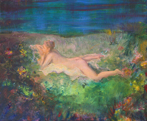 L'instant précis ou pendant la fête au parc un soir, Mademoiselle O'Murphy me dit : Ce n'est pas parce que vous vous prénommez François qu'il va falloir faire de moi une icône « pop » di François Pagé, Pittura in vendita su Singulart