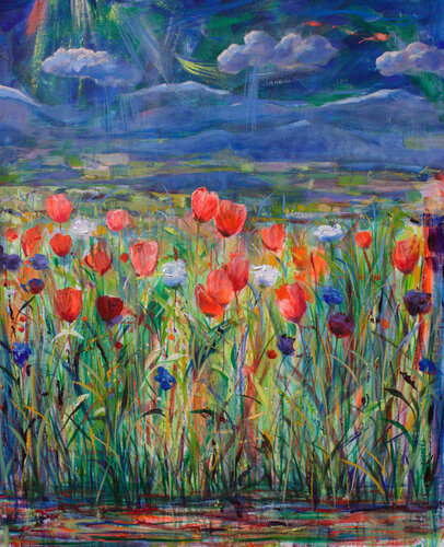 Titre : Sous les giboulées de mars en se racontant leurs plaisirs, elles rentraient du bal, leur robe froissée. Quelques nuages les accompagnaient. Le dimanche aura sa rançon. par François Pagé, Peinture en vente sur Singulart