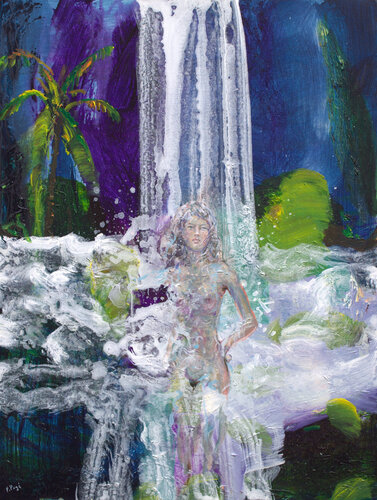 Chaque soir j'allais jusqu’à la cascade, elle m’apparaissait furtivement et me demandait: Vois-tu l'Eden? Je voulais monter ma bouche jusqu'à elle, elle disparaissait. par François Pagé, Peinture en vente sur Singulart