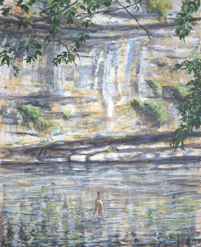 C'est par une journée brûlante où j'avais marché longtemps que je l’aperçus au bord de la rive. En plongeant pour la rejoindre, elle disparut, comme une vouivre rejoignant son escarboucle. von François Pagé, Malerei kaufen auf Singulart