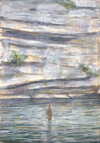 C'est par une journée de canicule où j'avais marché longtemps que je l’aperçus au bord de la rive. En plongeant pour la rejoindre, elle disparut, comme une vouivre rejoignant son escarboucle. par François Pagé, Peinture en vente sur Singulart