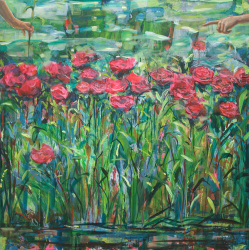 il y eut un souffle chaud et le tremblement des fleurs. Ce fut la première fois où je vis les mains des anges . par François Pagé, Peinture en vente sur Singulart